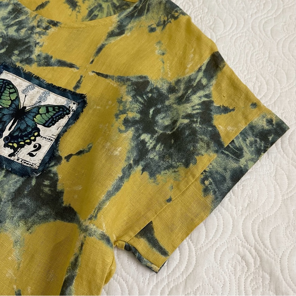 Upcycled Bellambra Linen Top OOAK Butterfly Appliqués Size Medium - Picture 5 of 15